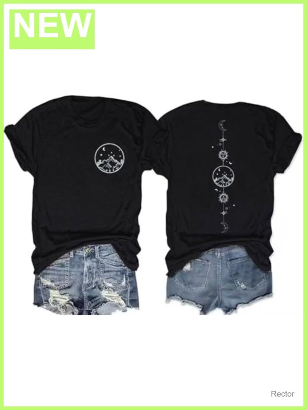 Vintage Moon and Sun Graphic Tee Women Short Sleeve Hiking Camping T-Shirt